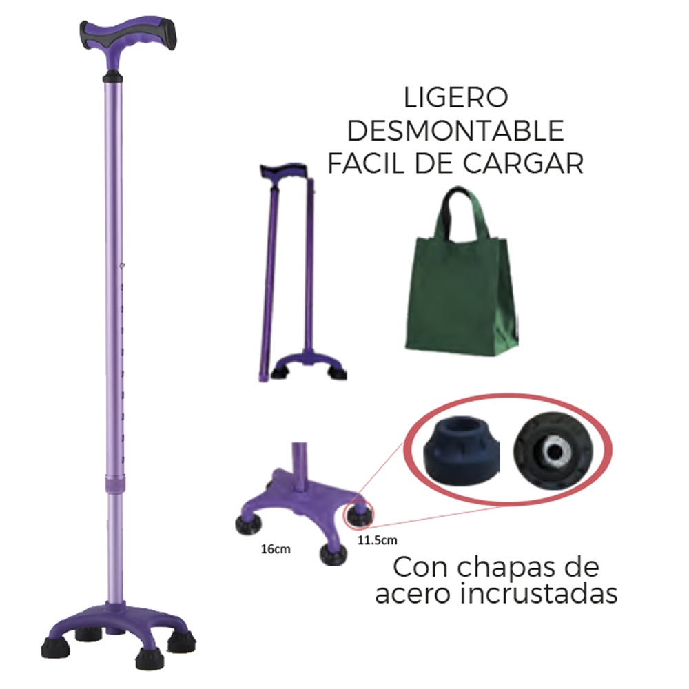 BASTÓN 4 APOYOS BASE PLÁSTICA AJUSTABLE